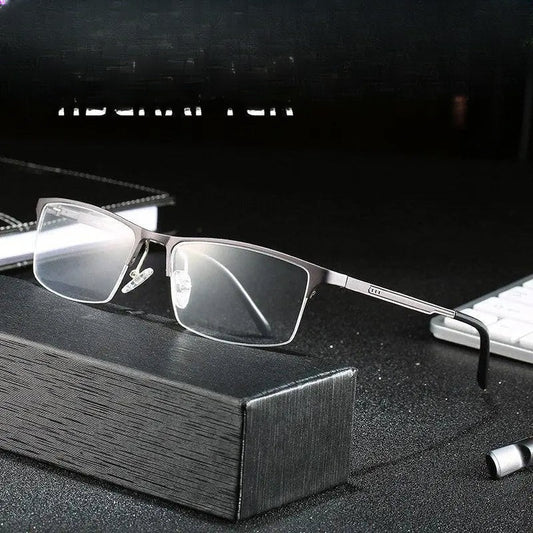 Men's Square Semi-Rimless Titanium Prescription Glasses P6342 — view 1 | Rx Spectacle
