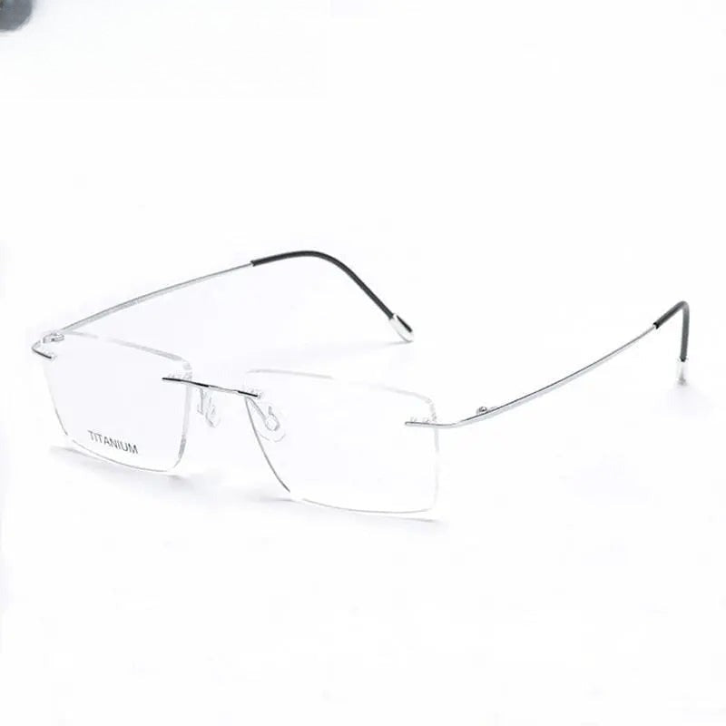 Unisex Square Rimless Titanium Prescription Glasses 16011 — view 6 | Rx Spectacle