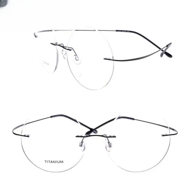 Unisex Round Rimless Titanium Prescription Glasses 9613 — view 9 | Rx Spectacle