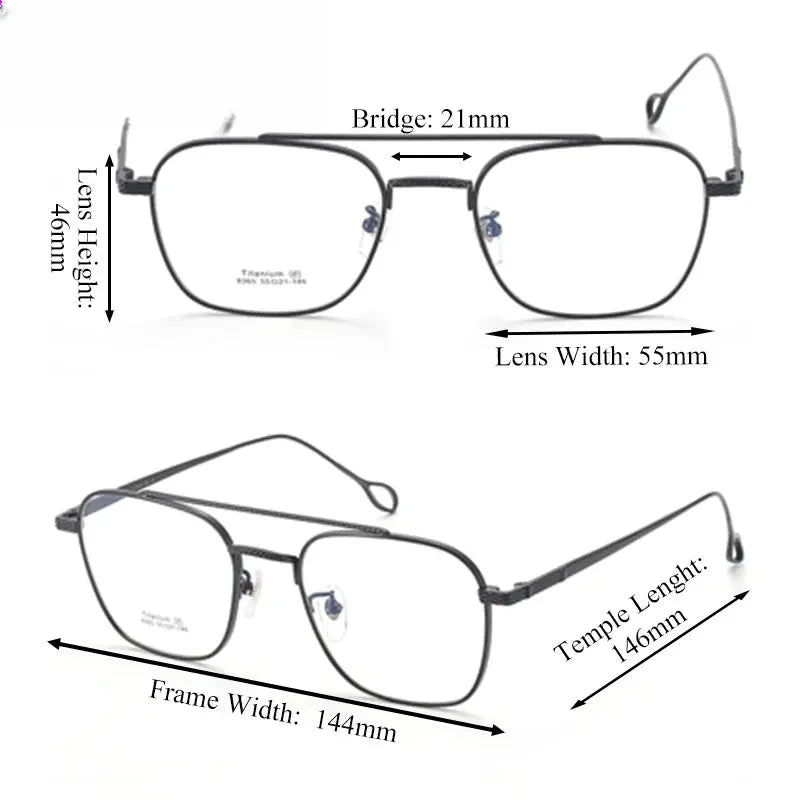 Unisex Square Full Rim Titanium Double Bridge Prescription Glasses 83654 — view 2 | Rx Spectacle