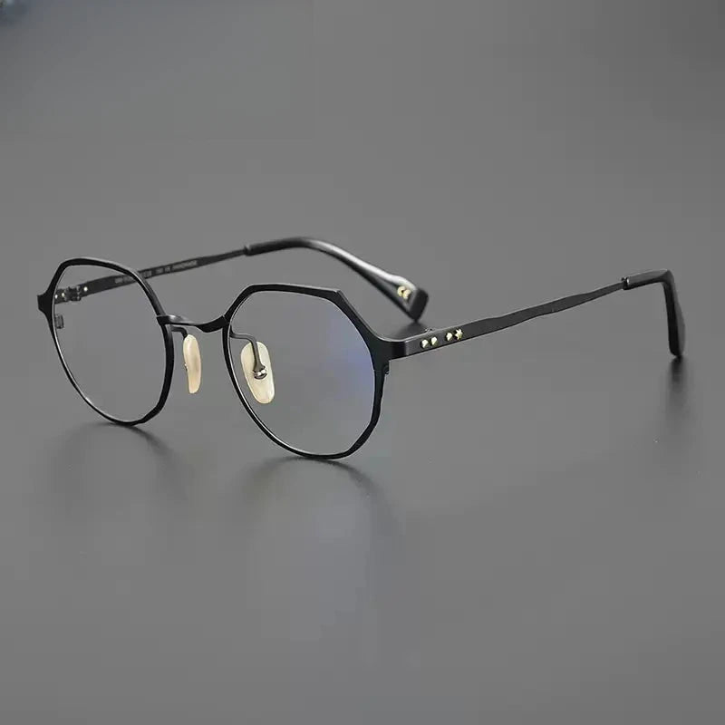 Unisex Round Full Rim Titanium Flat Top Prescription Glasses Gxyj1219 — view 2 | Rx Spectacle