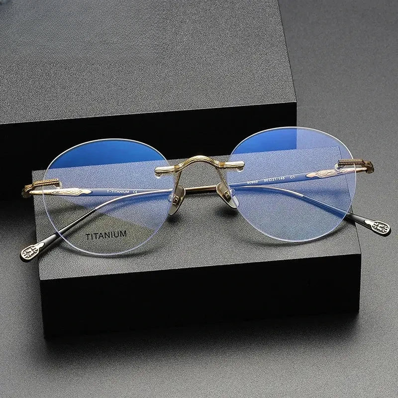 Unisex Round Rimless Titanium Prescription Glasses 80955 — view 1 | Rx Spectacle