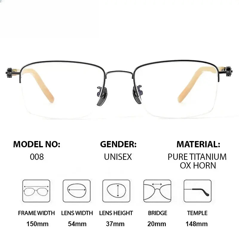 Men's Square Semi-Rimless Titanium Oversized Prescription Glasses 966008 — view 2 | Rx Spectacle