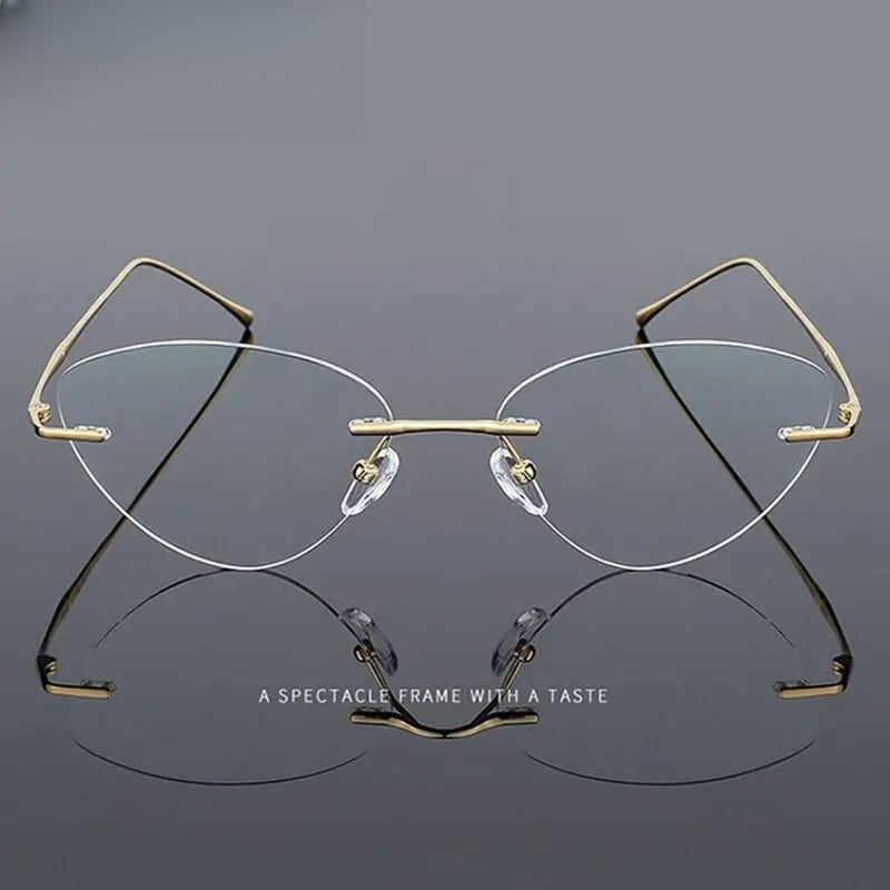 Unisex Cat Eye Rimless Titanium Prescription Glasses 632 — view 8 | Rx Spectacle