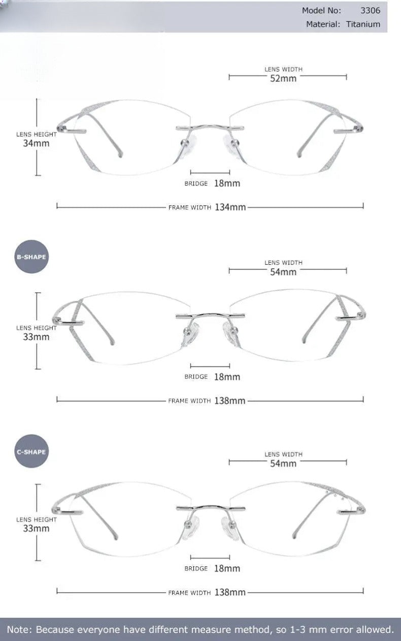 Unisex Rimless Titanium Prescription Glasses 3306 — view 10 | Rx Spectacle