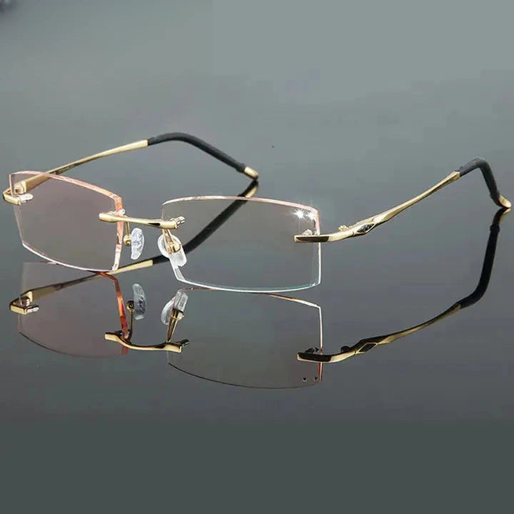 Unisex Square Rimless Titanium Prescription Glasses 81937 — view 3 | Rx Spectacle
