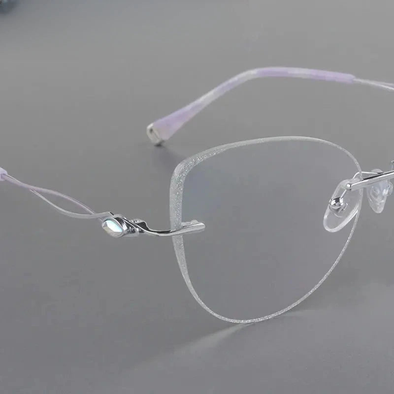 Women's Cat Eye Rimless Titanium Prescription Glasses 88057 — view 3 | Rx Spectacle