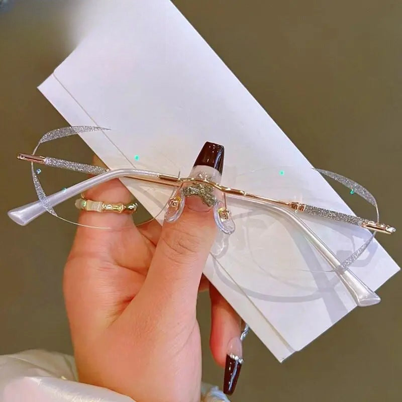 Women's Rectangular Rimless Titanium Prescription Glasses 88606 — view 8 | Rx Spectacle
