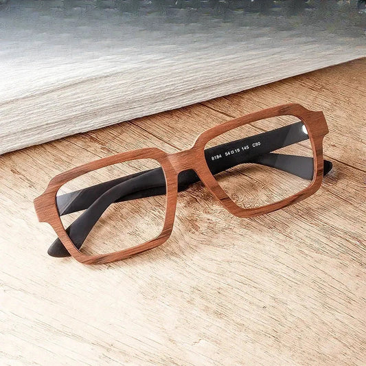 Men's Square Full Rim Wood Prescription Glasses 8184 — view 1 | Rx Spectacle