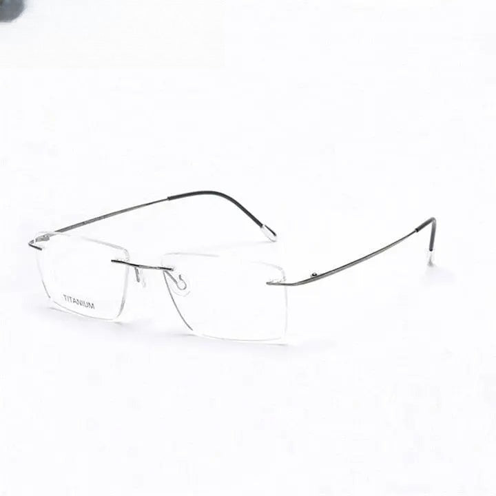 Unisex Square Rimless Titanium Prescription Glasses 16011 — view 8 | Rx Spectacle
