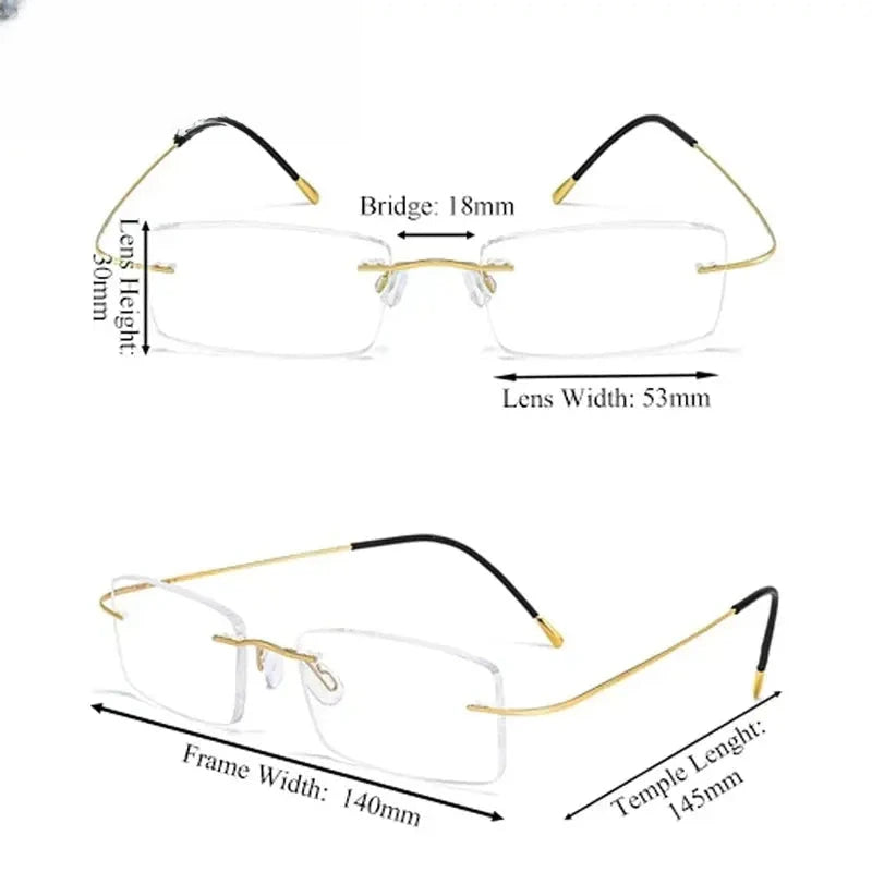Unisex Square Rimless Titanium Prescription Glasses 408040 — view 2 | Rx Spectacle