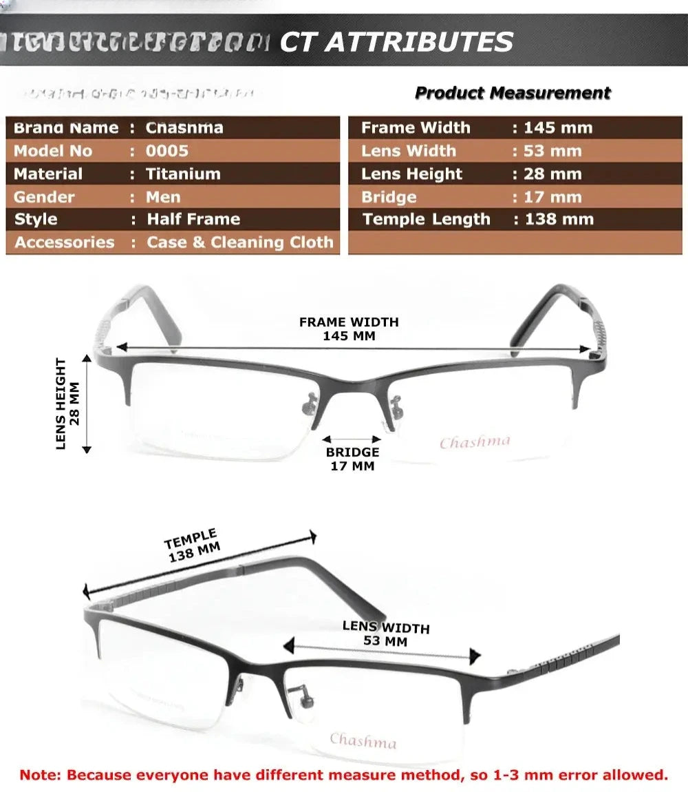 Men's Square Semi-Rimless Titanium Prescription Glasses 700056 — view 2 | Rx Spectacle