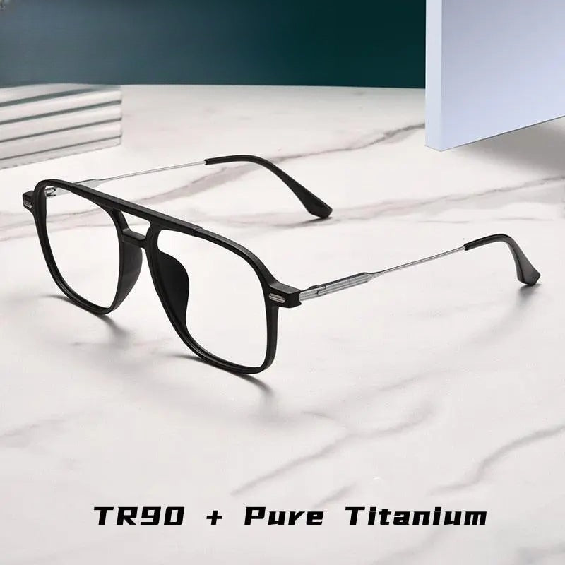 Unisex Square Full Rim Titanium Double Bridge Prescription Glasses 98008f — view 1 | Rx Spectacle