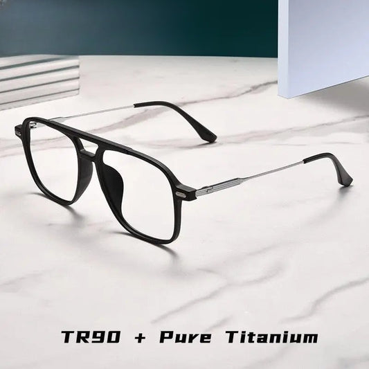 Unisex Square Full Rim Titanium Double Bridge Prescription Glasses 98008f — view 1 | Rx Spectacle