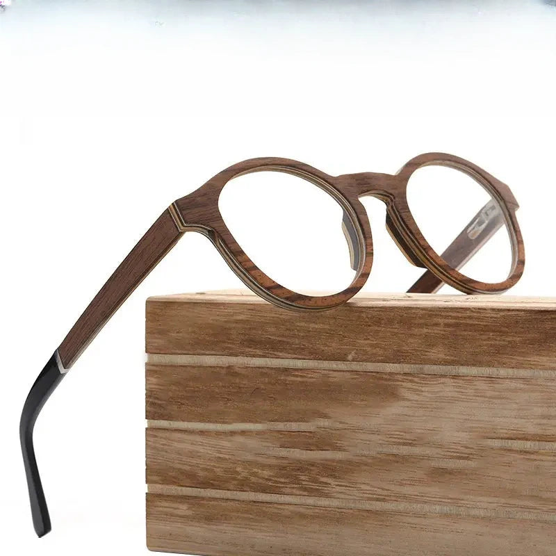 Unisex Round Full Rim Wood Prescription Glasses 5329 — view 1 | Rx Spectacle