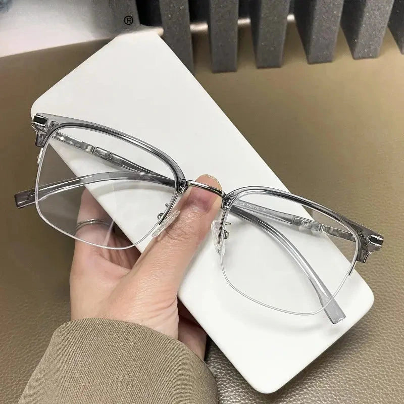 Unisex Square Semi-Rimless Titanium Reading Glasses 2242 — view 4 | Rx Spectacle