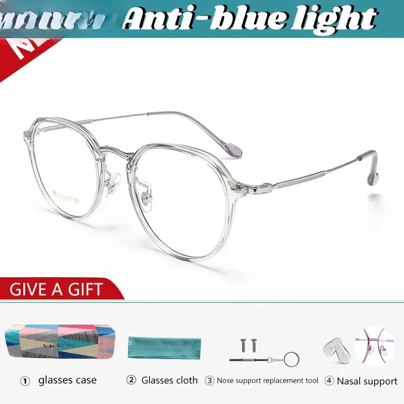Unisex Round Full Rim Titanium Flat Top Reading Glasses 50111 — view 8 | Rx Spectacle