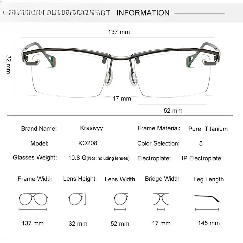 Women's Square Semi-Rimless Titanium Prescription Glasses 71208 — view 2 | Rx Spectacle