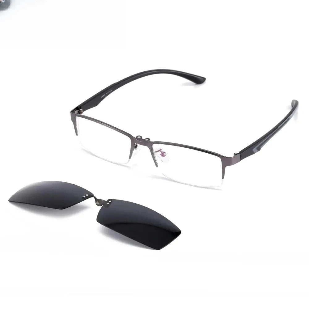 Men's Square Semi-Rimless Alloy Clip-On Prescription Glasses 93244 — view 3 | Rx Spectacle