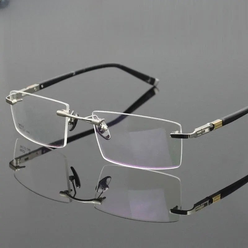 Men's Rectangular Rimless Titanium Prescription Glasses 58103 — view 7 | Rx Spectacle