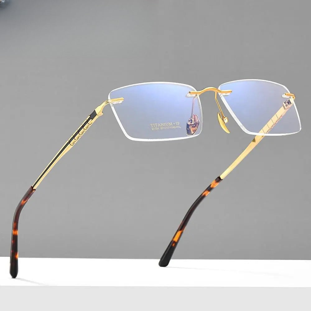 Men's Rectangular Rimless Titanium Prescription Glasses 91104 — view 1 | Rx Spectacle
