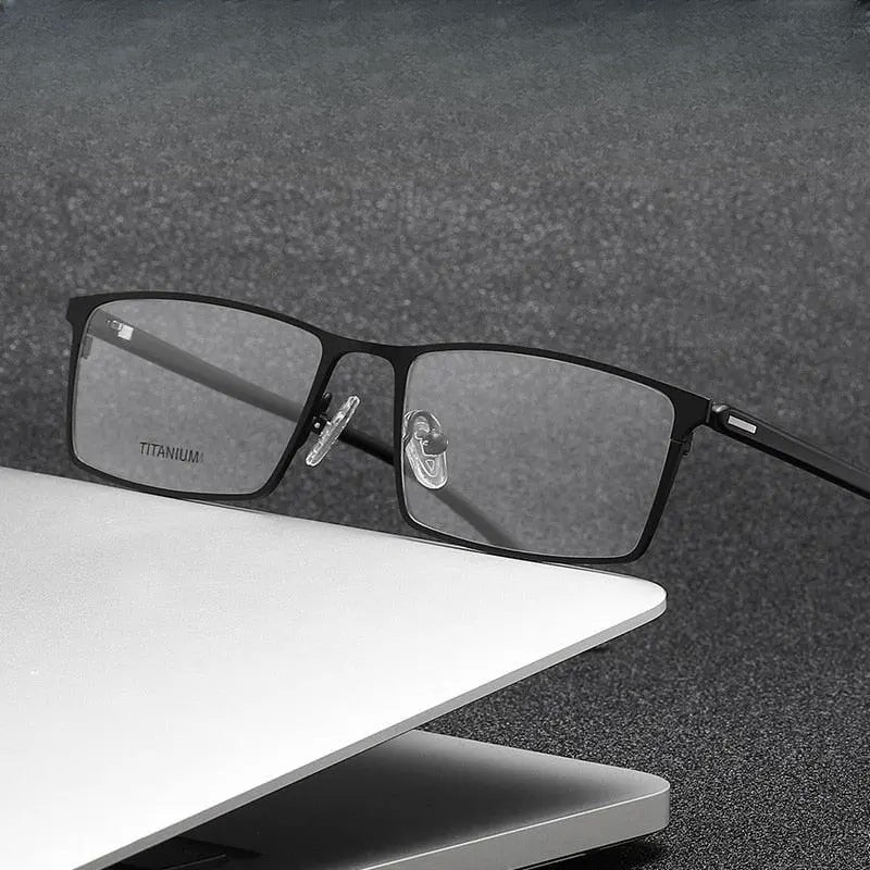 Unisex Square Full Rim Titanium Prescription Glasses P9850 — view 1 | Rx Spectacle