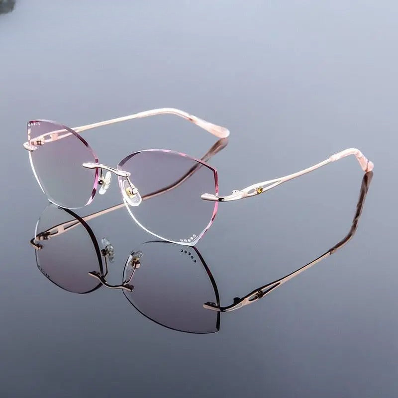 Women's Cat Eye Rimless Titanium Prescription Glasses 99101 — view 5 | Rx Spectacle