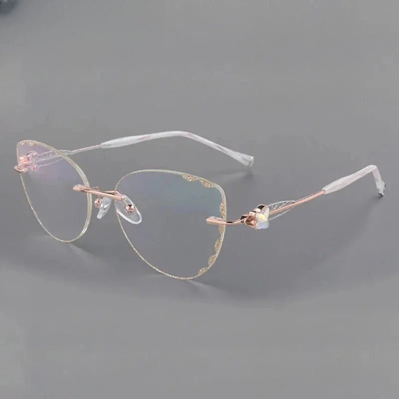 Women's Cat Eye Rimless Titanium Prescription Glasses 88051 — view 1 | Rx Spectacle