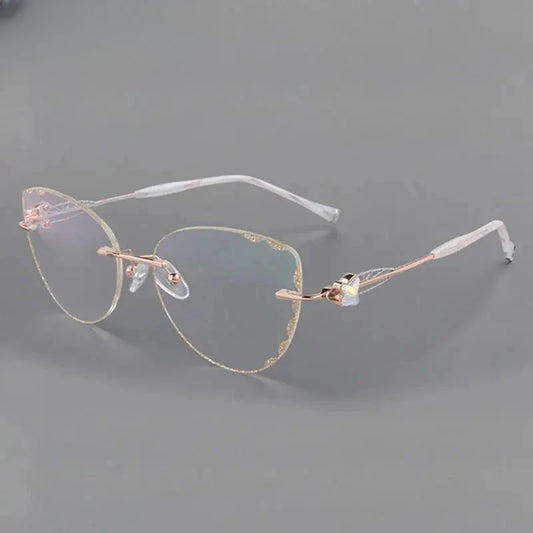 Women's Cat Eye Rimless Titanium Prescription Glasses 88051 — view 1 | Rx Spectacle