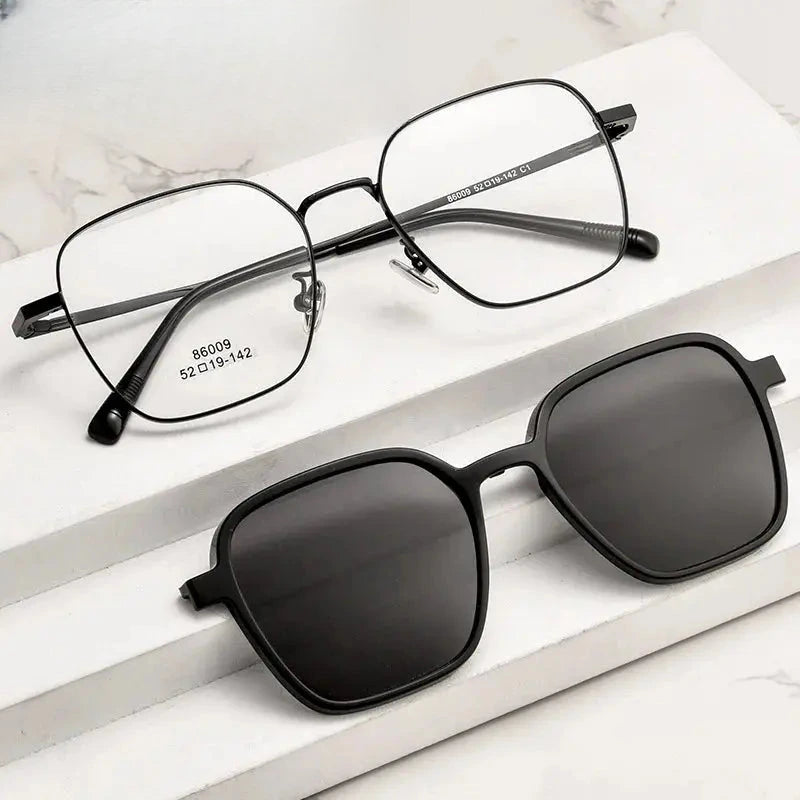 Unisex Square Full Rim Titanium Clip-On Prescription Glasses 8609 — view 1 | Rx Spectacle