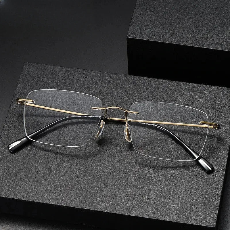 Unisex Square Rimless Titanium Prescription Glasses 380964 — view 1 | Rx Spectacle