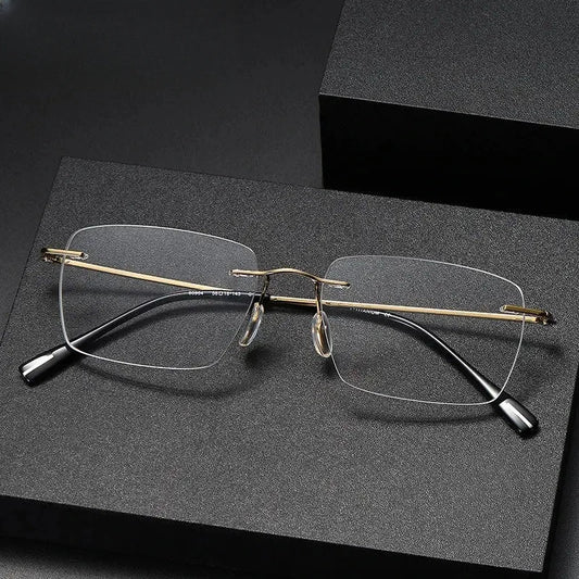 Unisex Square Rimless Titanium Prescription Glasses 380964 — view 1 | Rx Spectacle