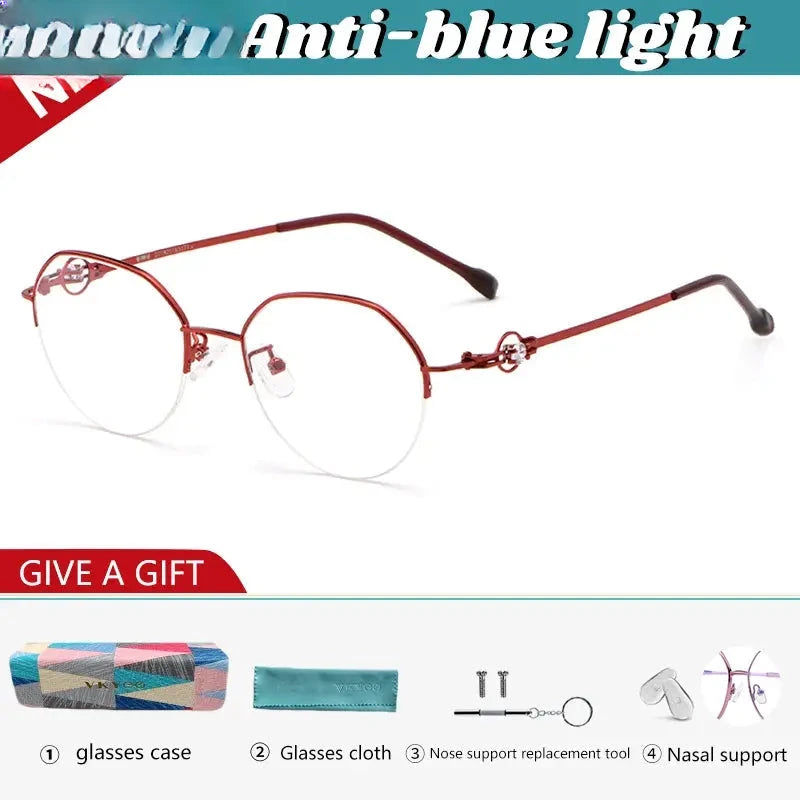 Women's Oval Semi-Rimless Alloy Flat Top Reading Glasses 318001 — view 4 | Rx Spectacle