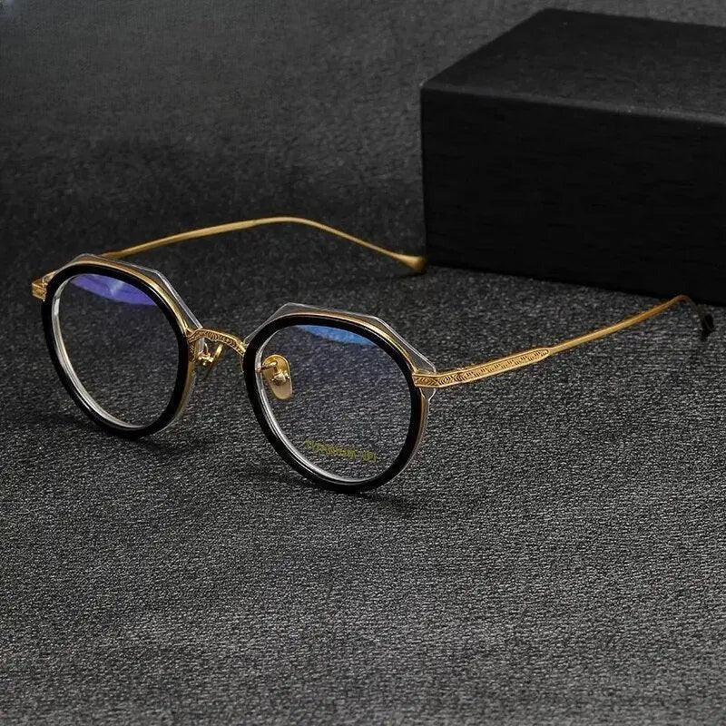 Unisex Round Full Rim Titanium Flat Top Prescription Glasses Gxyj1140 — view 2 | Rx Spectacle