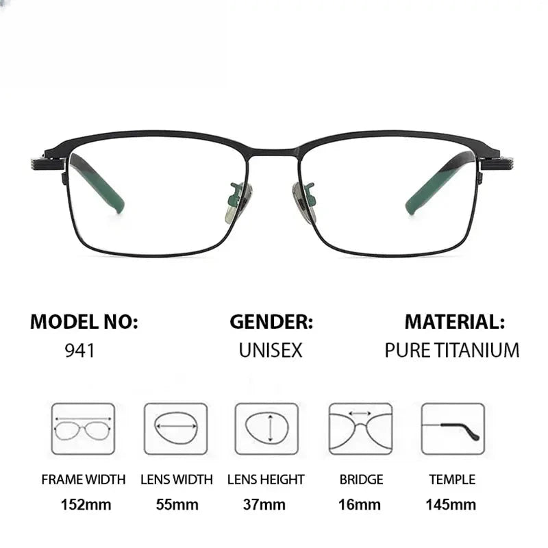 Unisex Square Full Rim Titanium Oversized Prescription Glasses 38941 — view 2 | Rx Spectacle