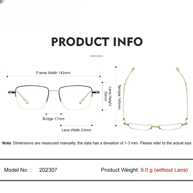 Unisex Square Semi-Rimless Titanium Prescription Glasses 202307 — view 3 | Rx Spectacle