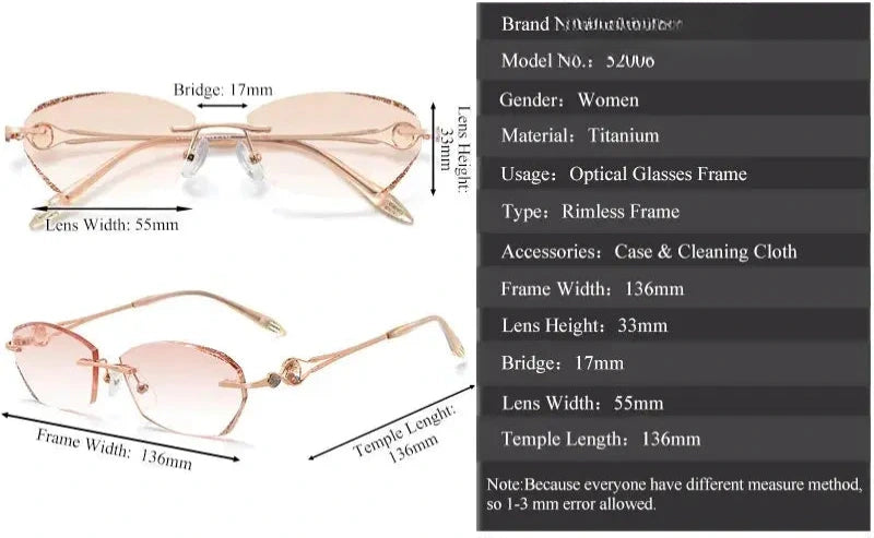 Women's Oval Rimless Titanium Prescription Glasses 52006 — view 2 | Rx Spectacle