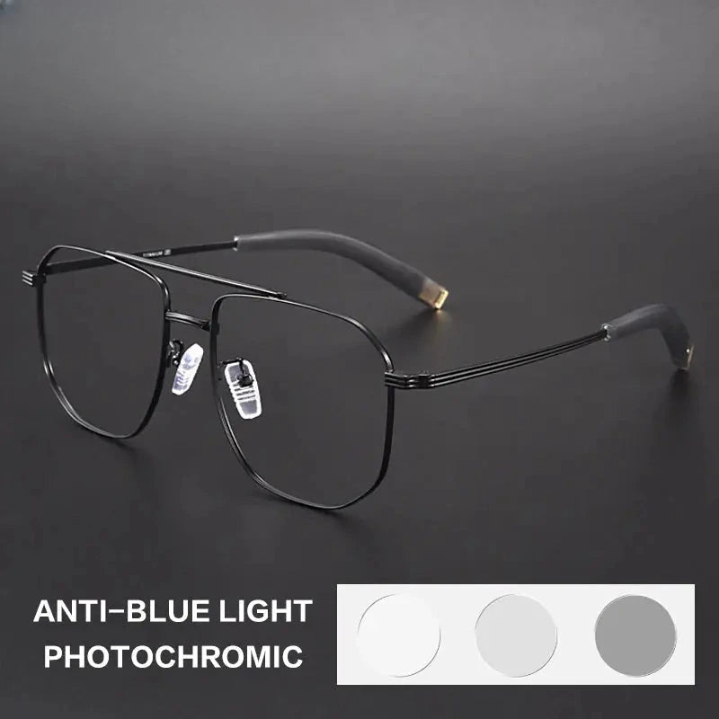 Unisex Square Full Rim Titanium Double Bridge Reading Glasses 760942 — view 4 | Rx Spectacle