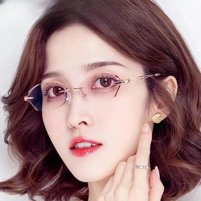 Women's Cat Eye Rimless Titanium Prescription Glasses 88839 — view 5 | Rx Spectacle