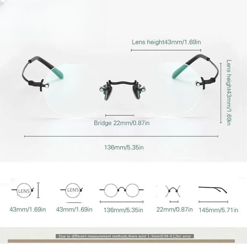 Unisex Round Rimless Titanium Reading Glasses — view 9 | Rx Spectacle