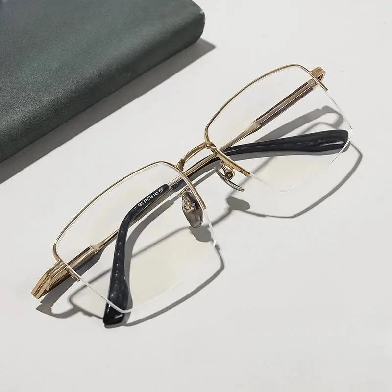 Men's Square Semi-Rimless Titanium Prescription Glasses 401605 — view 1 | Rx Spectacle