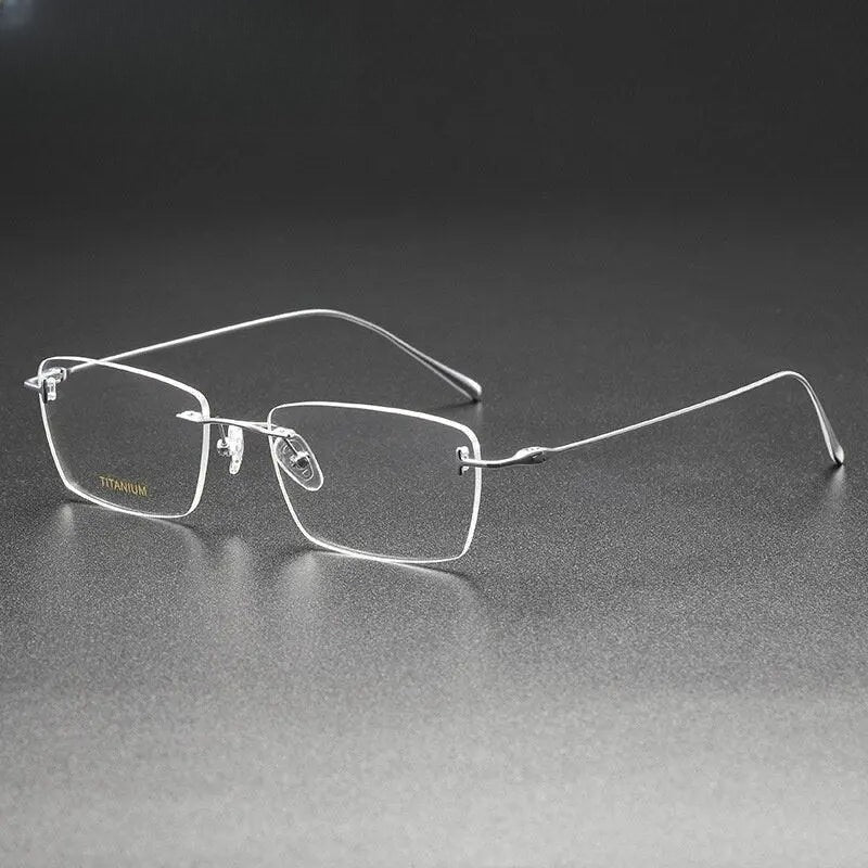 Unisex Square Rimless Titanium Prescription Glasses 5678 — view 8 | Rx Spectacle