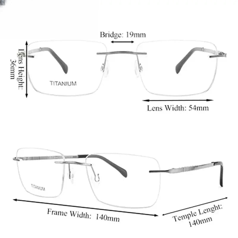 Unisex Square Rimless Titanium Prescription Glasses 409014 — view 3 | Rx Spectacle