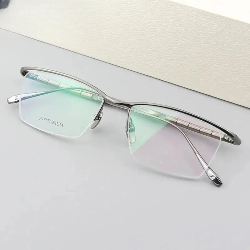 Unisex Browline Semi-Rimless Titanium Prescription Glasses 427037 — view 5 | Rx Spectacle