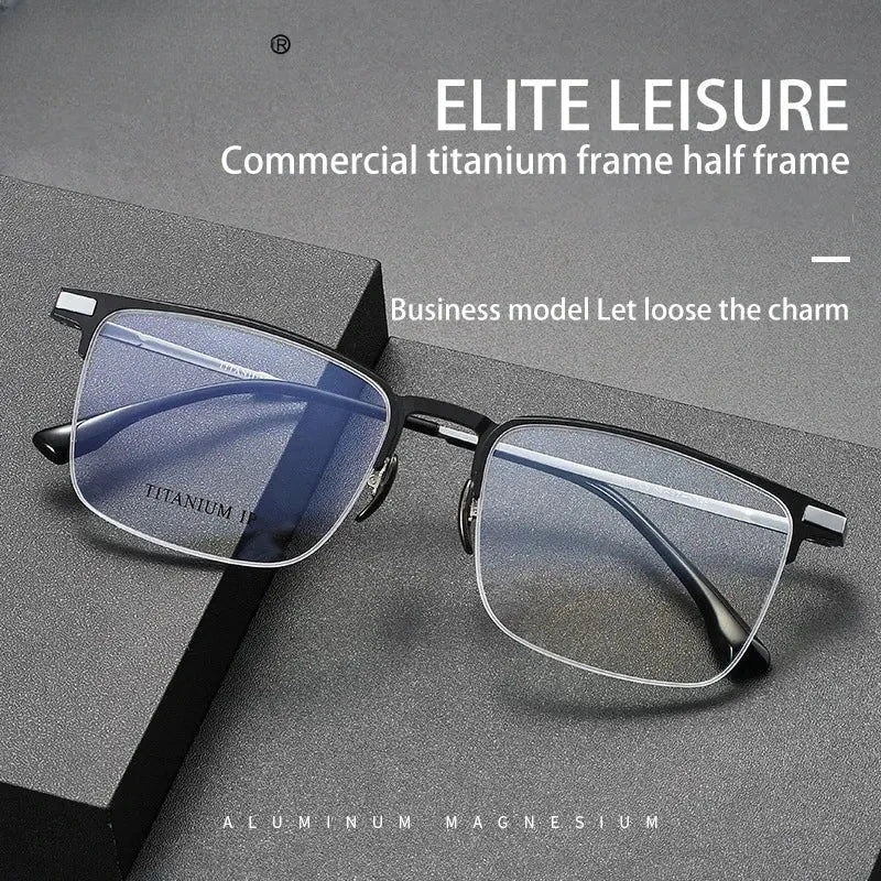 Unisex Square Semi-Rimless Titanium Reading Glasses V20261 — view 1 | Rx Spectacle
