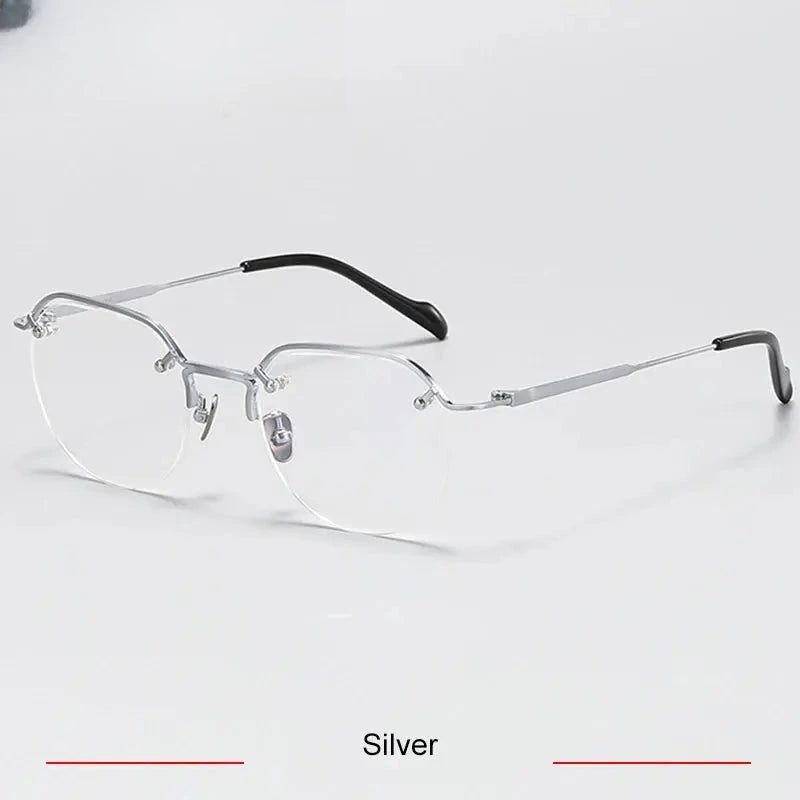 Unisex Square Semi-Rimless Titanium Flat Top Prescription Glasses 94241 — view 7 | Rx Spectacle