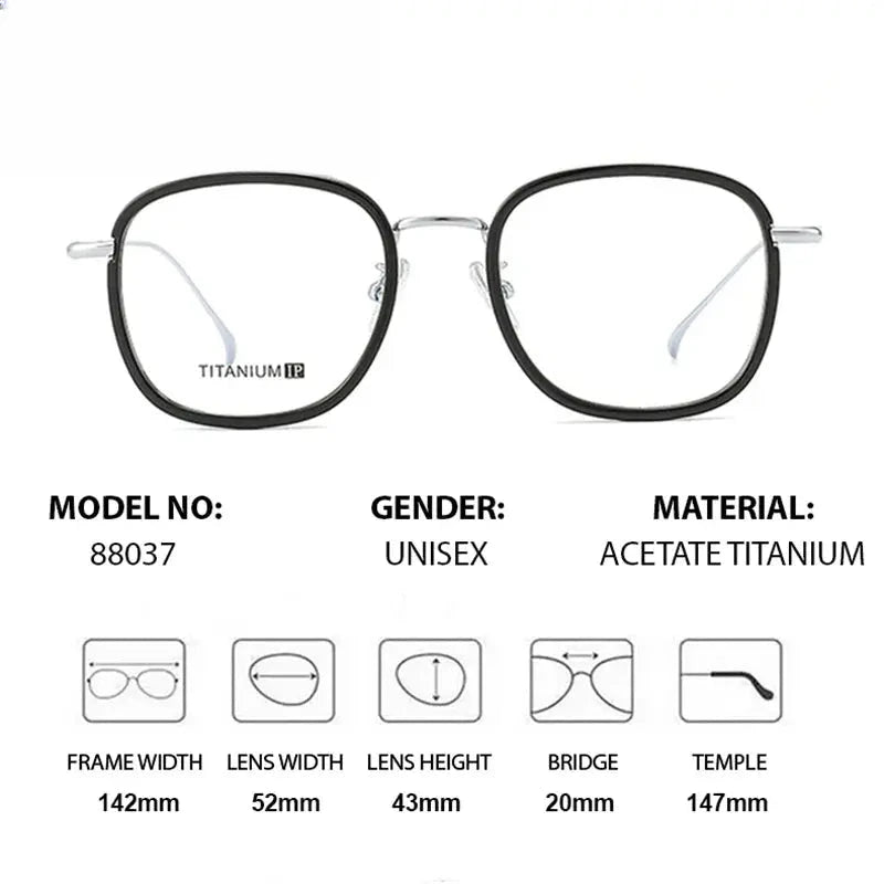 Unisex Square Full Rim Titanium Prescription Glasses 88037 — view 2 | Rx Spectacle