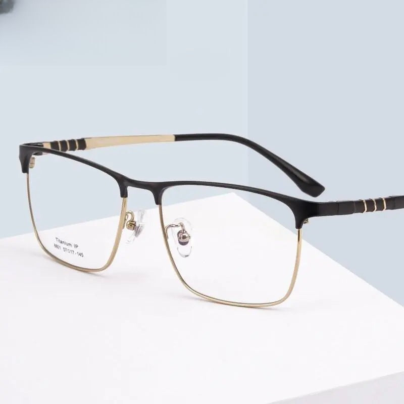 Men's Square Full Rim Titanium Prescription Glasses 8801 — view 10 | Rx Spectacle