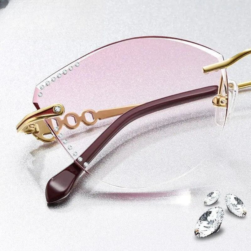 Women's Cat Eye Rimless Titanium Prescription Glasses 9110 — view 5 | Rx Spectacle