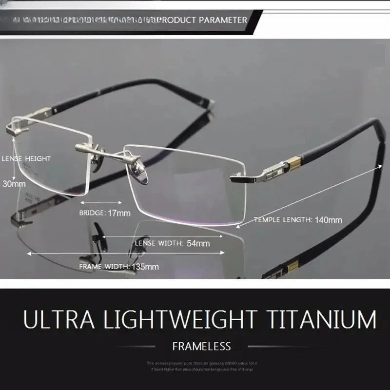 Unisex Square Rimless Titanium Prescription Glasses 58103 — view 2 | Rx Spectacle